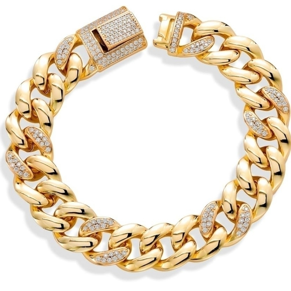 18K Yellow Gold 1.64CT Curb Link Chain Moissanite Bracelet